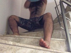 VeryHairyMan88 undressing in the stairwell; taking shirt off 0032-1 9 gif