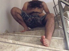 VeryHairyMan88 getting horny in the stairwell 0043-1 2 gif