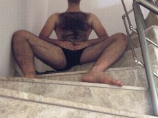VeryHairyMan88 caressing himself in the stairwell 0115-1 3 gif