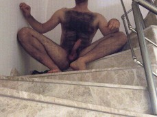 VeryHairyMan88 showing off his throbbing cock in the stairwell 0232-1 2 gif