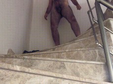 VeryHairyMan88 wielding his hard cock in the stairwell 0316-1 2 gif