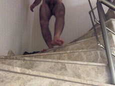 VeryHairyMan88 walks down the stairs very naked and very hard 0546-1 6 gif