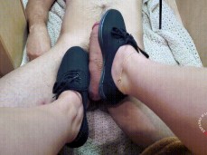 Teasing him with my shoes before sockjob gif