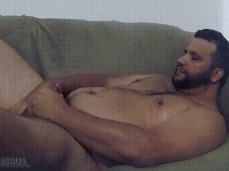 Big beefy bearded Himerus shoots a big load into his own mouth 1818-1 gif