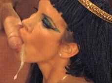 Egyptian Goddess Shay Sights plays with cum and worships cock gif