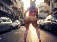sexy babe walks by street and dancing - big natural ass twerking gif