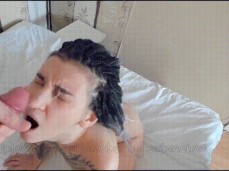 Girl with dreadlocks gets a lot of cum oh her bautiful face gif