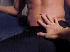 Touching an athele's smooth chest and bulge 0120 3 gif