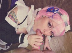 POV Blowjob and Eye Contact with Petite Maid Ram from anime Re Zero gif
