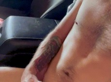 Cute, fit, hung, bearded driver cums all over himself in truck 0216-1 gif