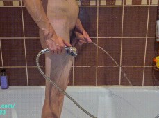 Quick late night shower before go to bed - hairy dick pissing in shower. gif