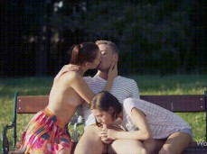 blowjob and kissing on park bench gif