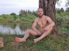 Fit, hung, smooth, bearded Russian jacking off outdoors 0126-1 5 gif