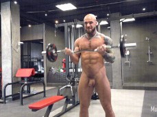 Hot, bald, uncut muscle hunk Valdemar Santana's naked workout 0030+2 7 gif