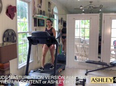 Ashley Sinclair on the treadmill in booty shorts gif