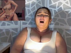 HarlotHayes reaction orgasm watching 3d porn gif