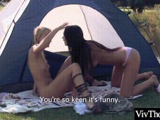 Excited lesbian eaten out while camping gif