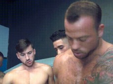 Ace Ra sucks hot, hung Sean Duran, while being fucked by buff Daxton Ryker gif
