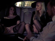 Couple masturbating in back of limo, eager for her friend to join gif