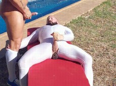 Bricklayer pees on bearded partner in spandex suit 0030-1 3 gif