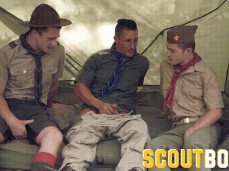 Handsome scoutmaster Thirio jerks off in front of two scouts 0238 gif