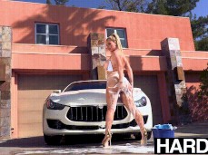Savannah Bond soaped up topless babe washing car gif