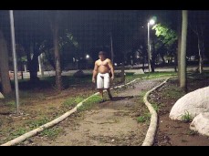 YuriGaucho walks in park with his big fat cock out of his shorts 0024-1 gif