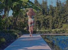 Cory Chase wife in lingerie walking poolside gif
