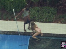 Cory Chase naughty wife in thong bikini pulling out  pool boy's cock gif