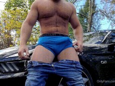 hot-chested beefy muscle stud Cammin86 shows off his bulge outdoors 0132-1 gif