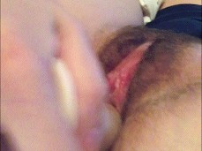 Fucking my hairy cunt with a thick dildo gif