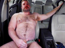 Beefy bear jerks his thick uncut cock in his car 0117-1 gif