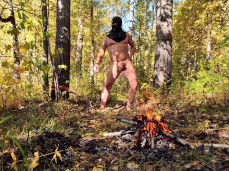 Beefy, uncut, masked 888lukass888 dancing naked in a forest 0014-1 1 gif