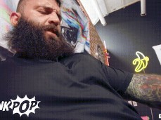 Buff, bearded, tatted masseur Markus Kage facfucks customer 0134 6 gif