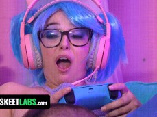 Leana's pussy is getting some wet attention while playing a game... gif