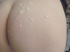 Cumshot on her Bare Ass after Doggy gif