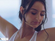 Eliza Ibarra Doing Stretches And Light Exercises In The Gym gif