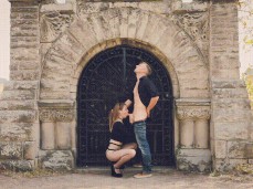 Blowjob in front of an old gate gif