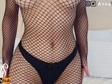 sexy chick in fishnets and panties gif