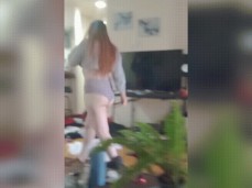Hottestwifeever walks through living room in panties after party gif