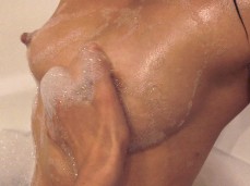 Touching soapy long-nippled breasts gif