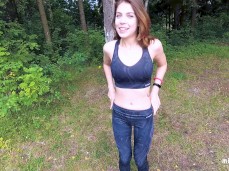 MihaNika69 Yoga Pants Hiking fitness  Strip no panties gif