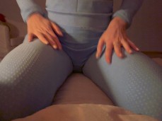 Sexy Fit petite  in blue gymshark set tit and leggings gif