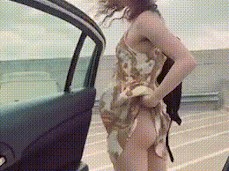 Petite  in summer dress lifts skirt shows ass after fucking gif