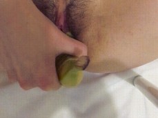 Fucked hairy cunt with a banana gif