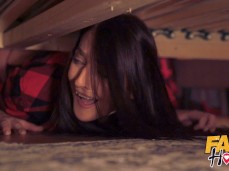 Girl stuck under her bed is fucked gif