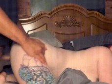 tattooed pawg takes backshots bubble butt gif