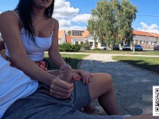 Public handjob while sitting on a bench gif
