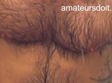 hairy-chested, bald-headed lean muscle stud Aaron jerks off 0404 gif