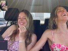 2 Girls Orgasm Together in Car gif